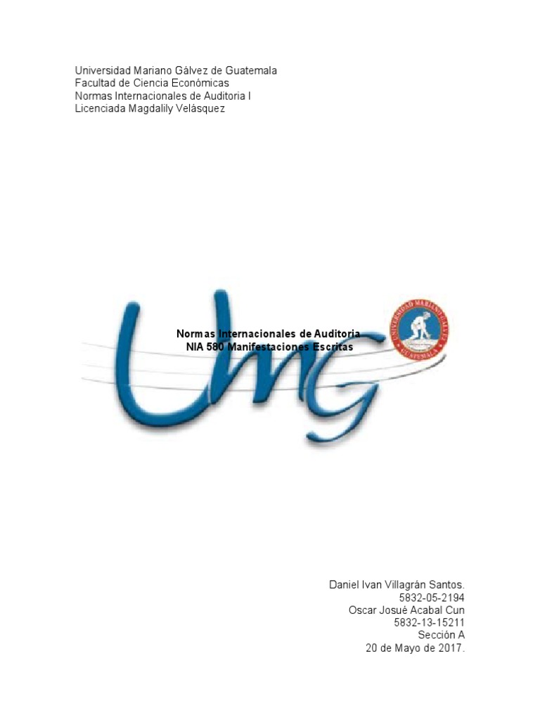 NIA 580 Trabajo Escrito | PDF | Contralor | Auditoría financiera