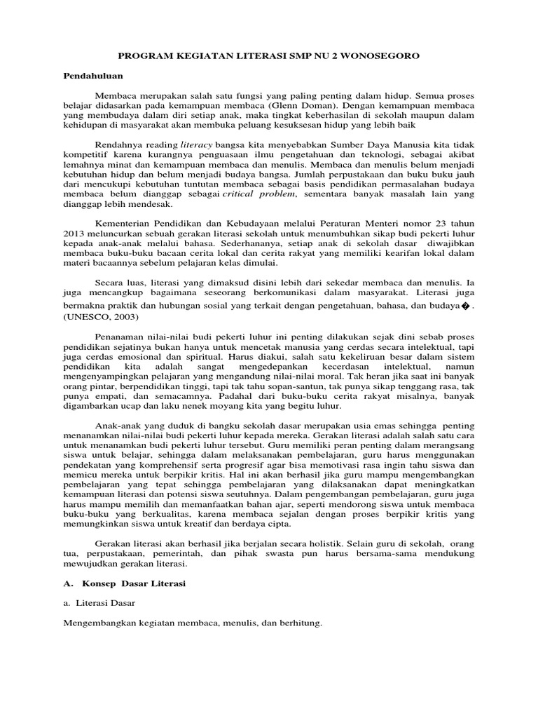 Program Kegiatan Literasi Smp