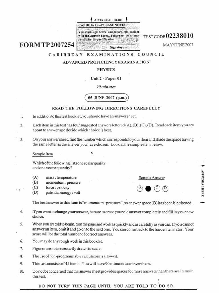 Cape Physics Unit 2 Paper 1 | PDF