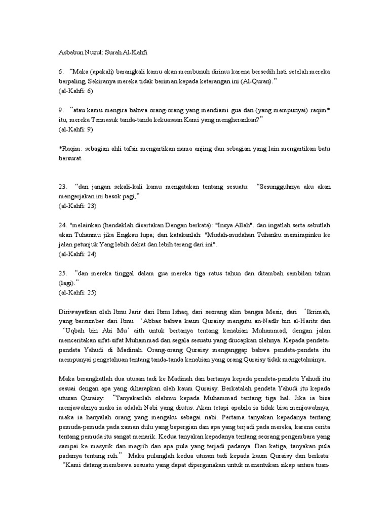 Asbabun Nuzul Surat Al Kahfi