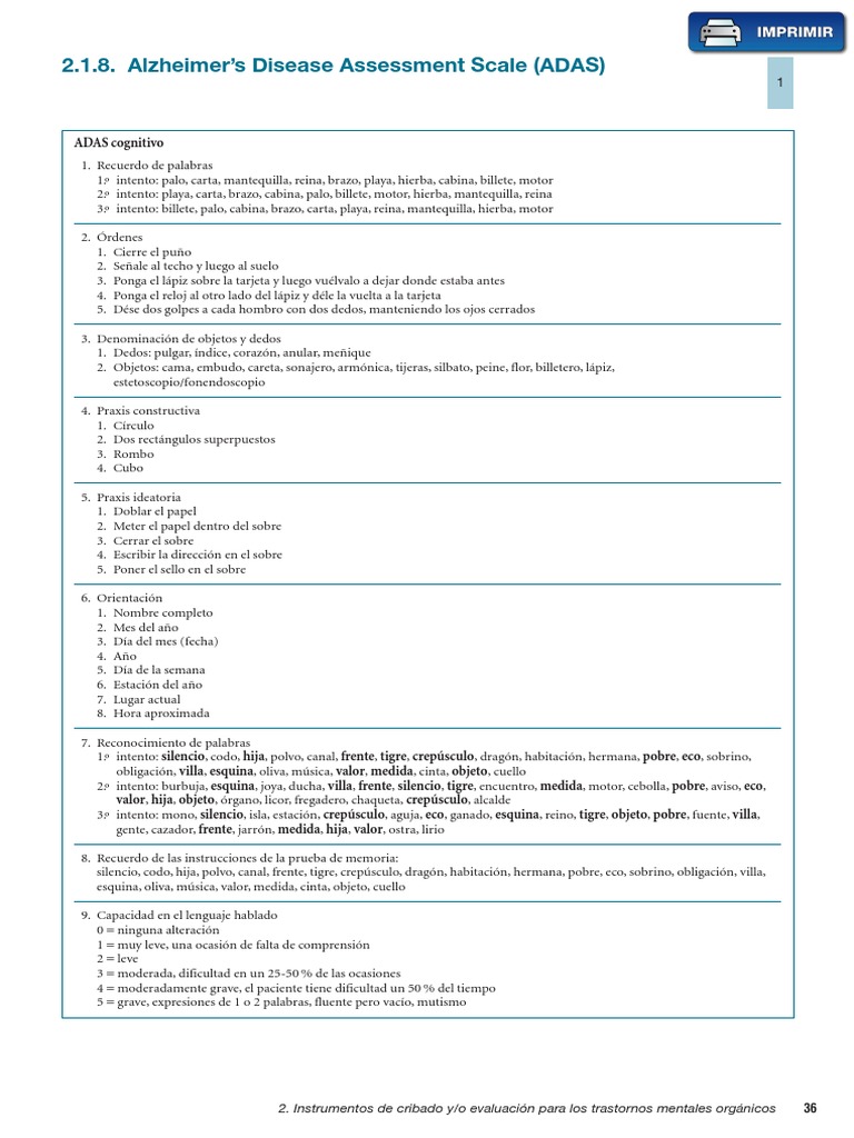 2.1.8. Alzheimer’s Disease Assessment Scale (ADAS) Bienestar