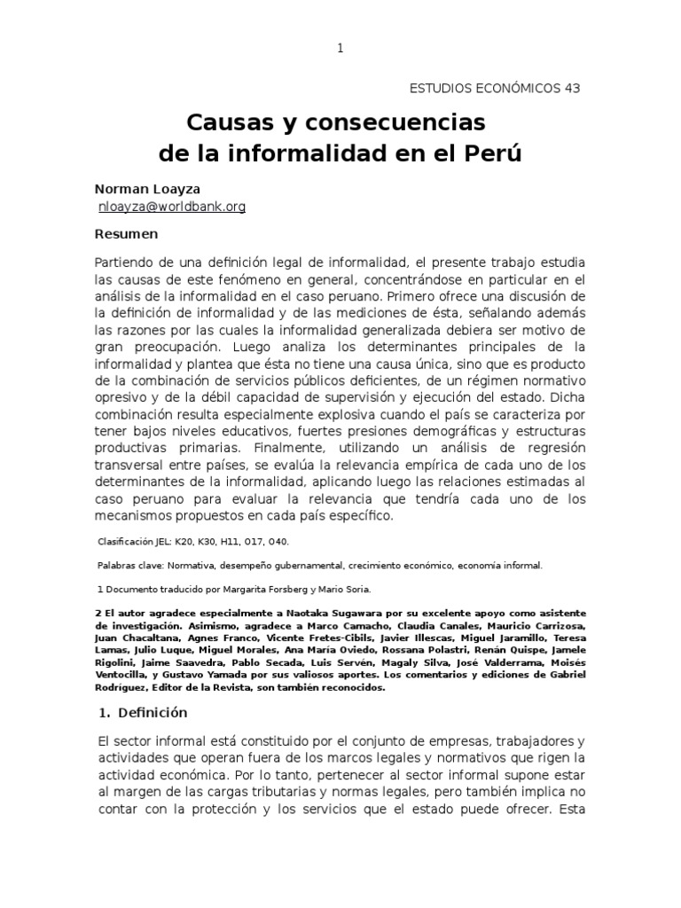 Causas y Consecuencias de La Informalidad en El Peru | PDF ...