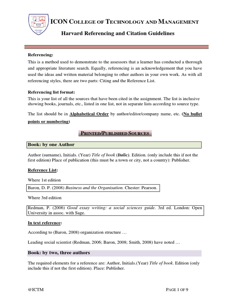 Icon College Harvard Referencing Guide | PDF | Citation | Email