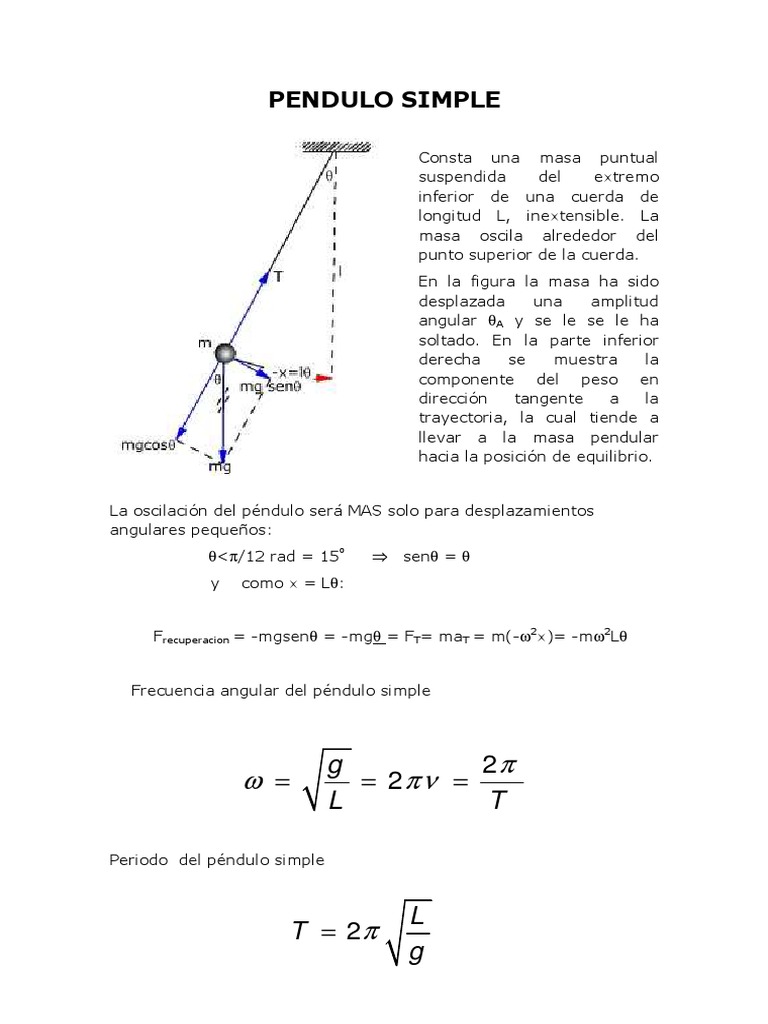 Ecuaciones y Frecuencia del Péndulo Simple | PDF | Péndulo | Tiempo ...