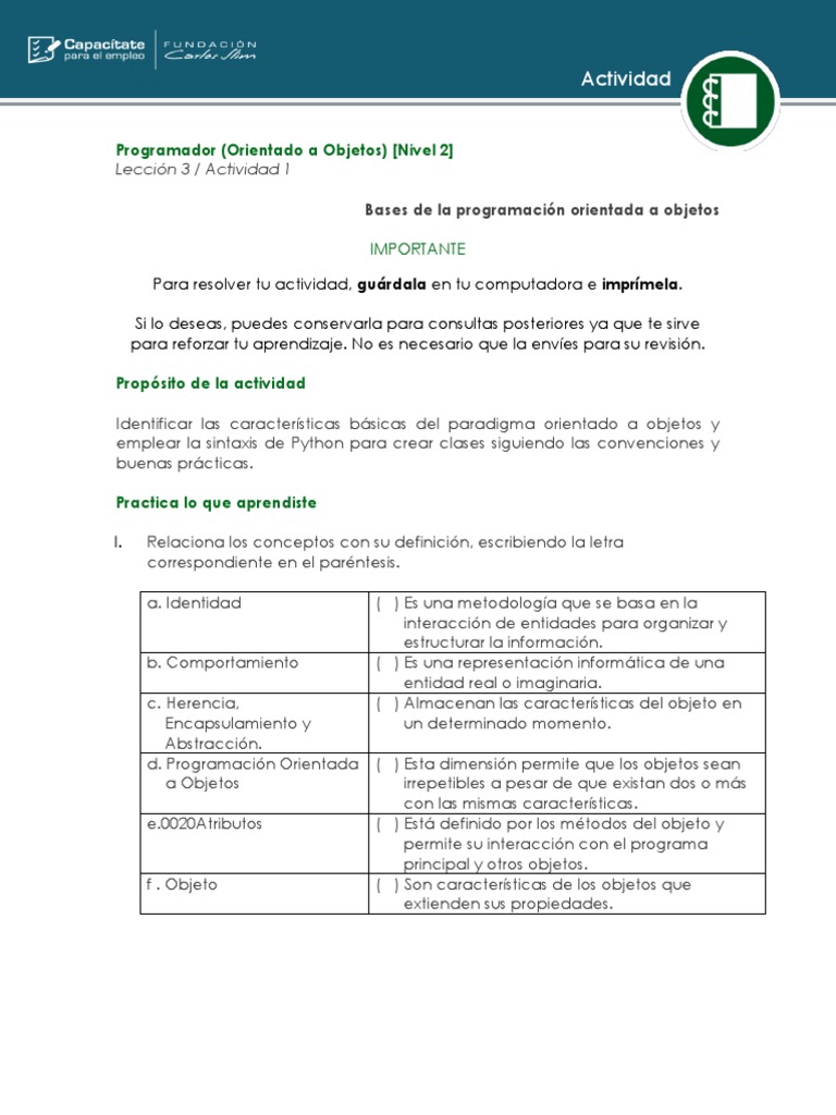 Fundamentos de Programación Orientada a Objetos | PDF | Objeto ...