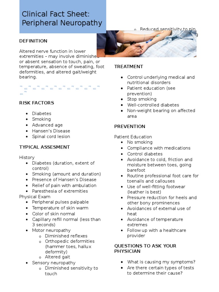Clinical Fact Sheet PN PDF Peripheral Neuropathy Diseases And Disorders