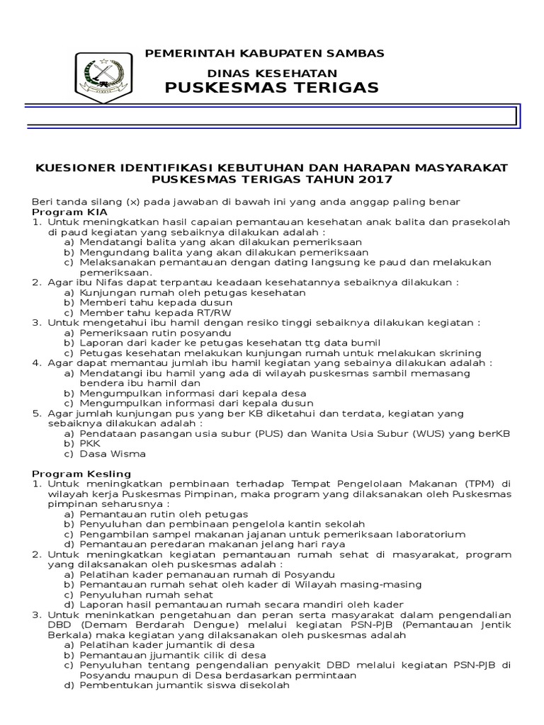 Kuesioner Identifikasi Kebutuhan Masyarakat