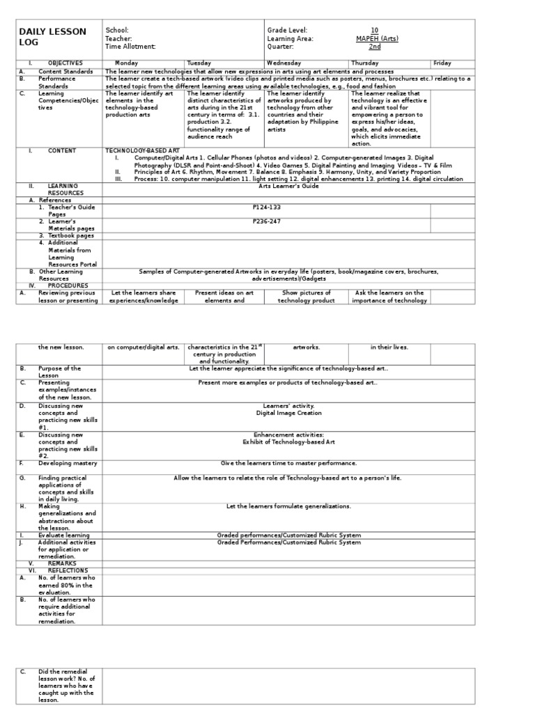 Tech-Based Art Lesson Plan for Grade 10 | PDF | Computer Graphics ...