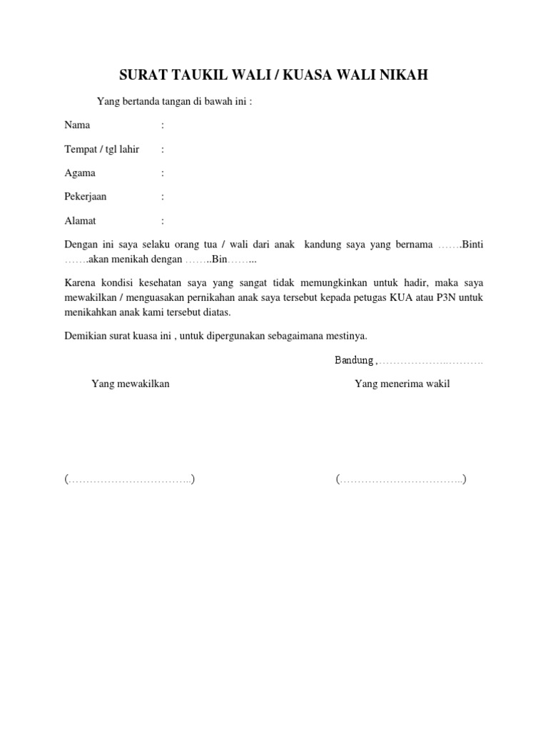 Surat Taukil Wali Pdf Pdf