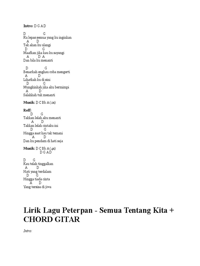Lirik Lagu Kunci Gitar Peterpan Yang Terdalam