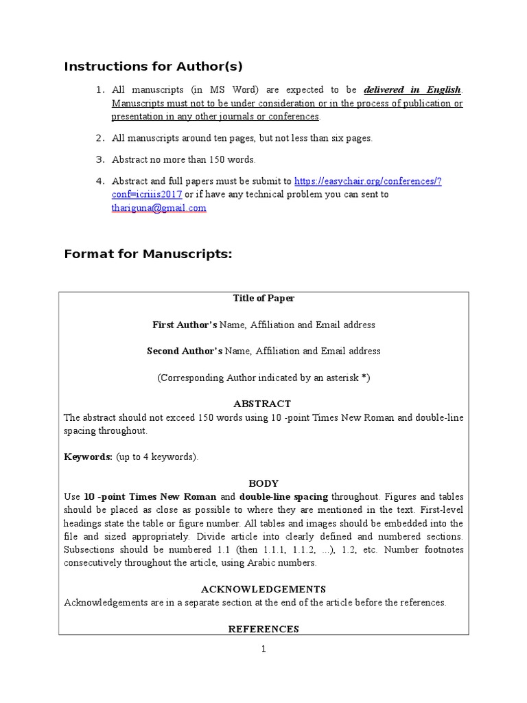 Format For Manuscripts 2017 | PDF | Communication | Computing