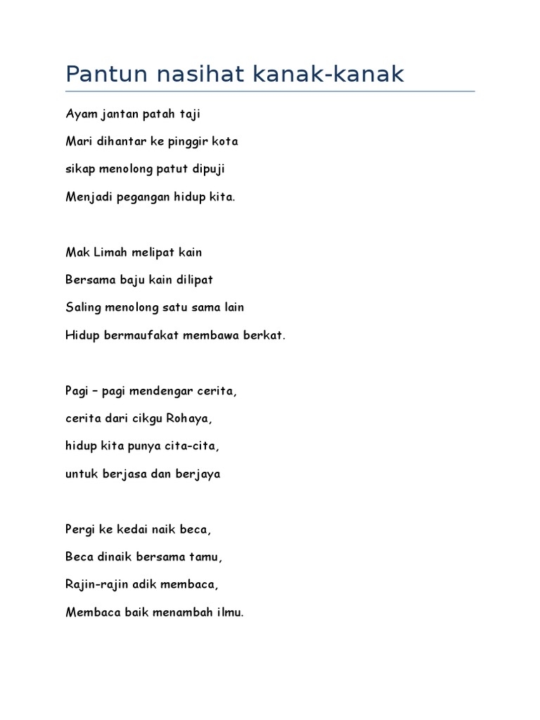 Pantun Nasihat Kanak