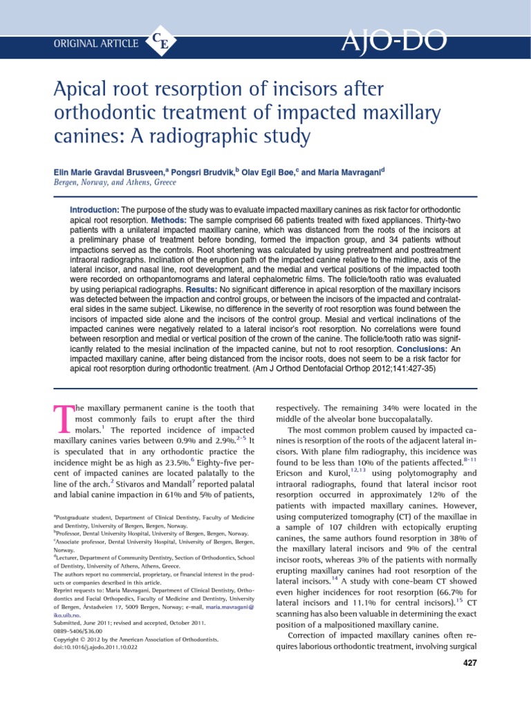 Apical Root Resorption of Incisors After Orthodontic Treatment of