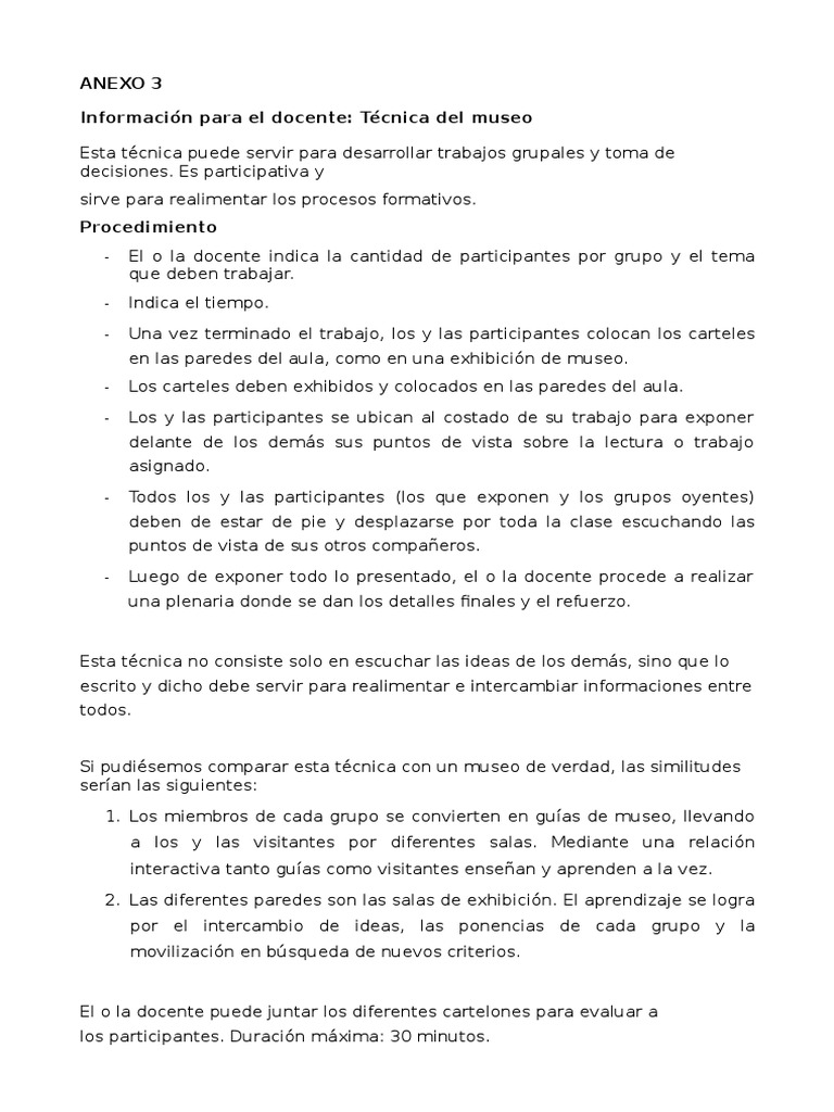 Técnica del museo en el aula | PDF