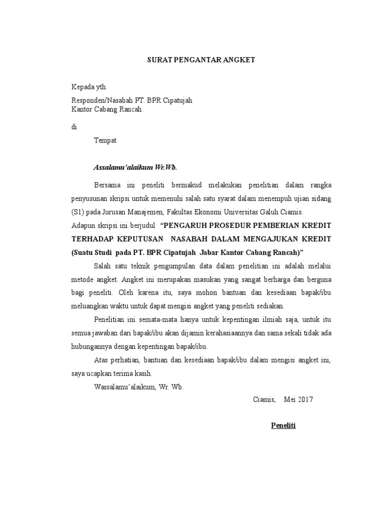 Surat Pengantar Angket