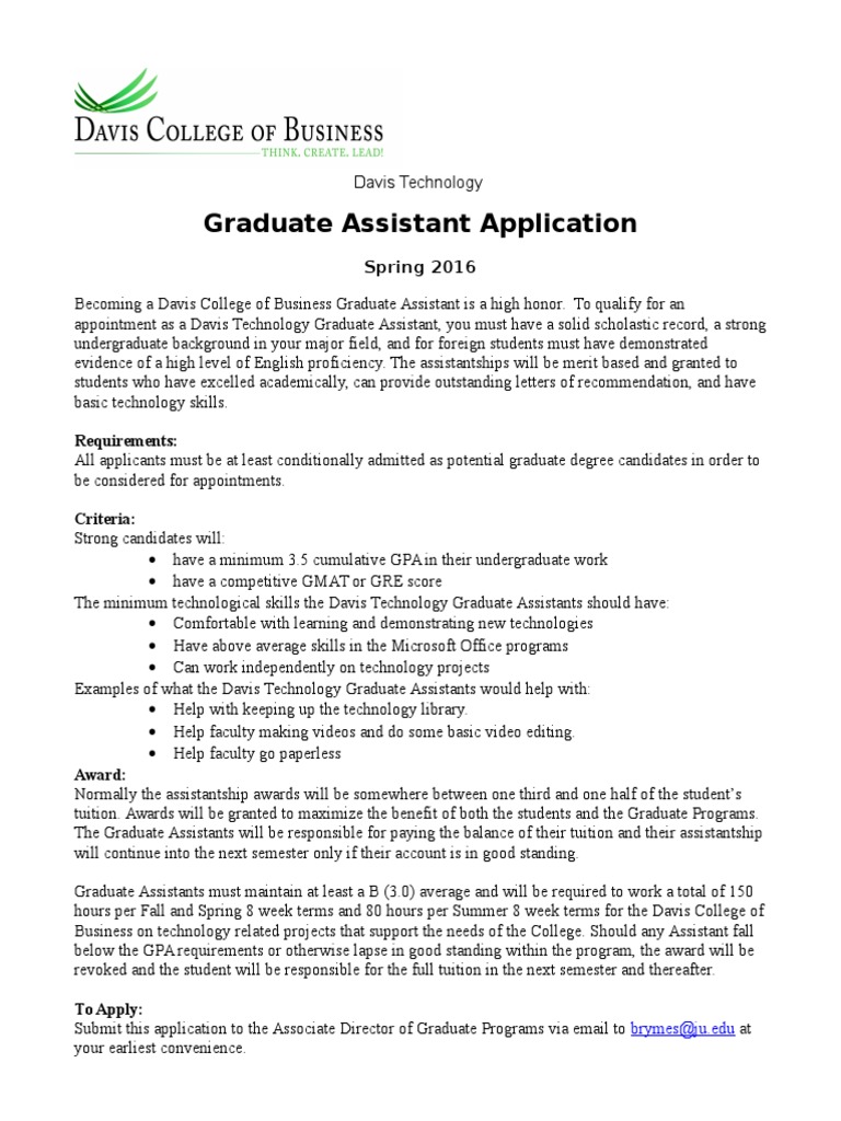 Technology Graduate Assistant Application | PDF | Postgraduate ...
