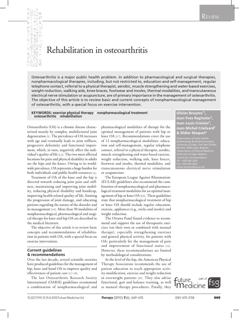 Rehabilitation in Osteoarthritis | PDF | Physical Therapy | Osteoarthritis