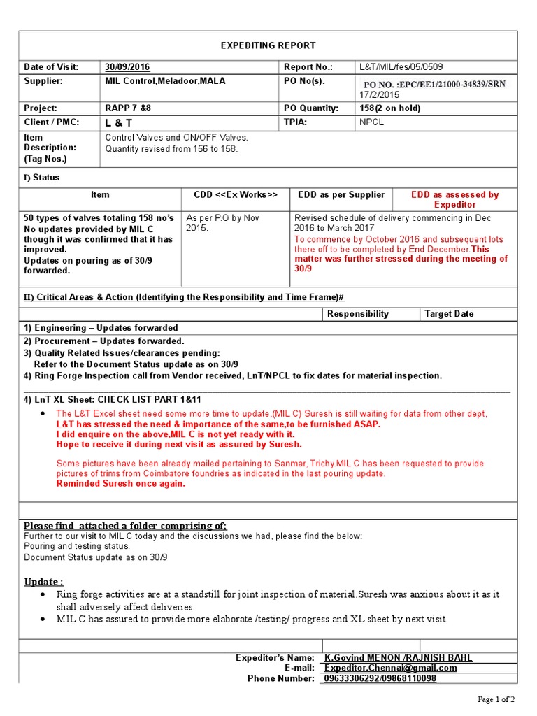 Expediting Report for L&T Project | PDF | Computing | Computing And ...