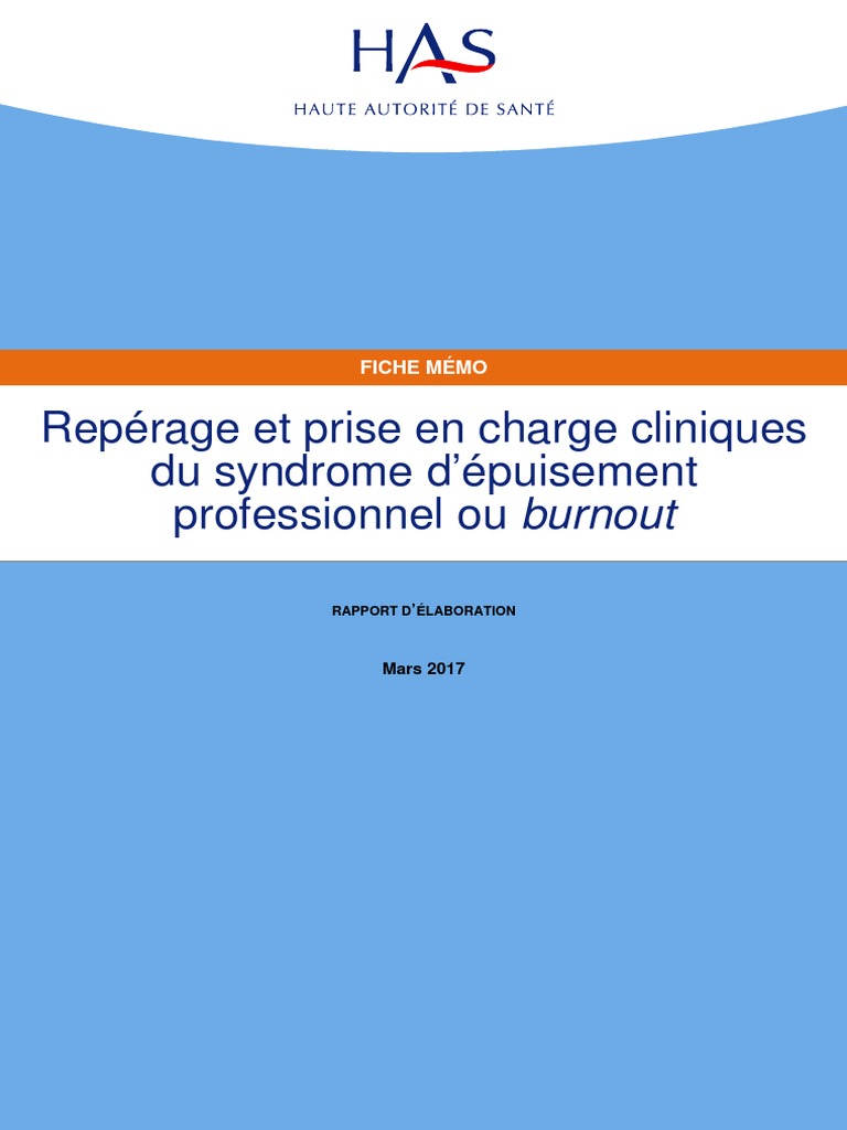 Rapport Burn Out HAS 2017 | PDF | Syndrome d'épuisement professionnel ...