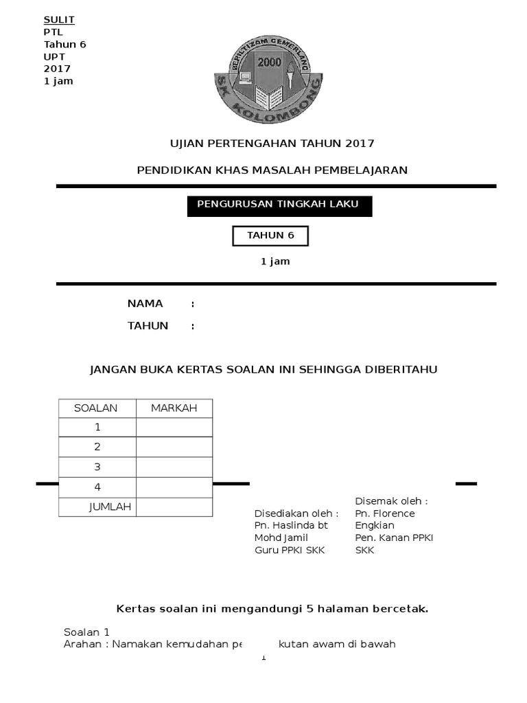 Ptl Tahun 6 2017 Pdf