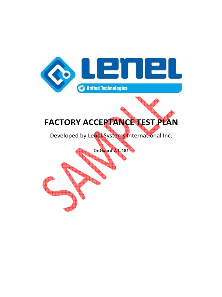 Factory Acceptance Test Plan Developed By Lenel Systems International