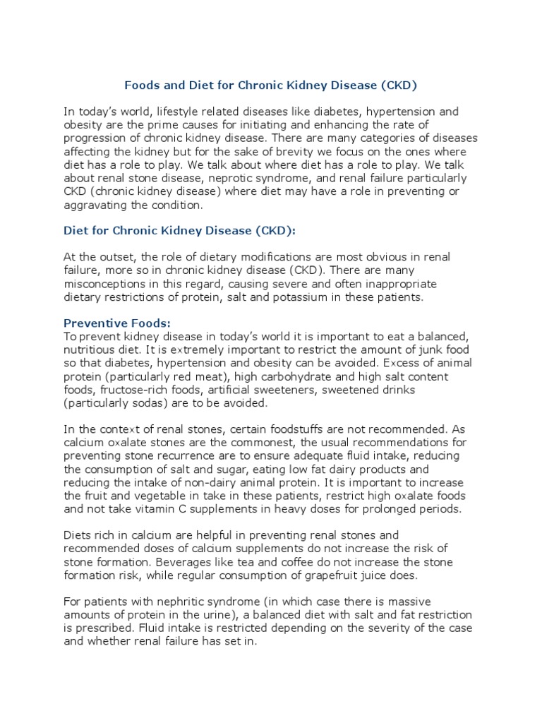 Foods and Diet For Chronic Kidney Disease | PDF | Chronic Kidney ...