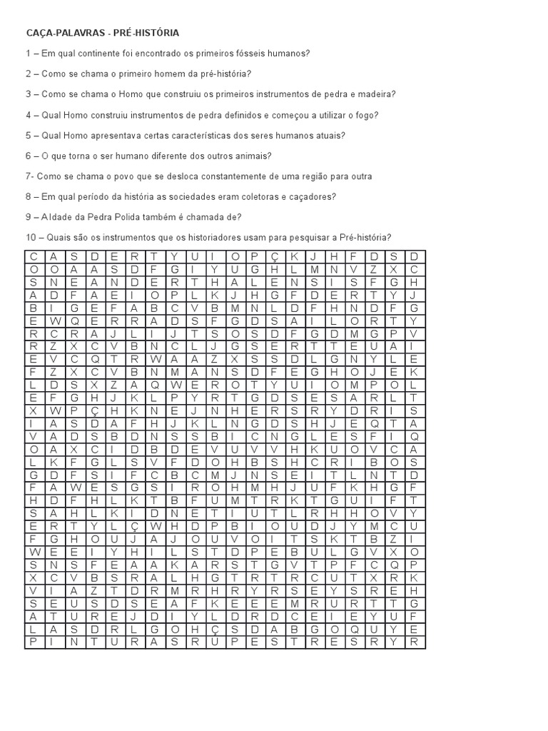 Caça Palavras Pre Historia 6º Ano | PDF