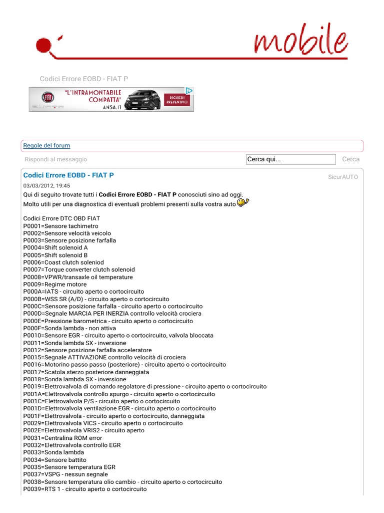 Codici Errore EOBD - FIAT P PDF | PDF