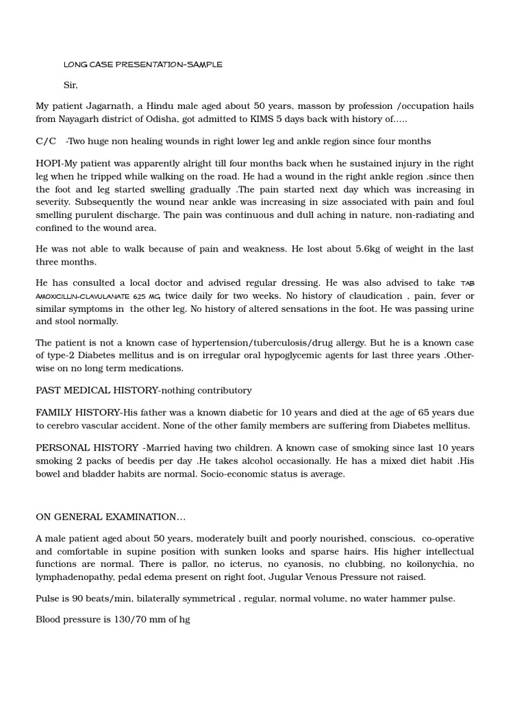 Long Case Presentation PDF Anatomical Terms Of Location Human Leg