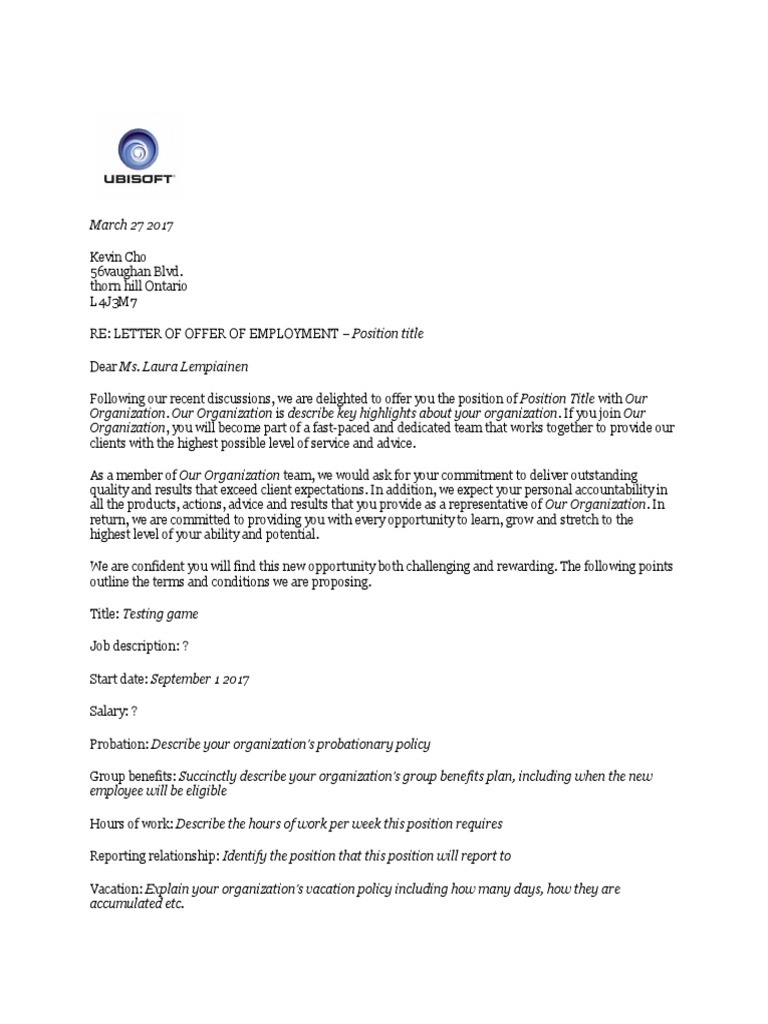 Letter 2 employment labor