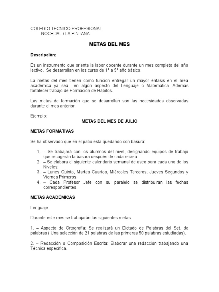 Metas Mensuales: Formación y Academia | PDF | Crecimiento personal y ...
