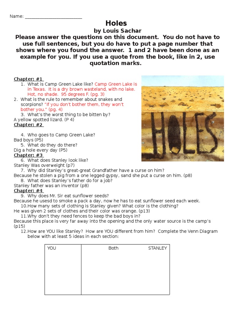 Holes Chapter Questions Liz PDF Nature