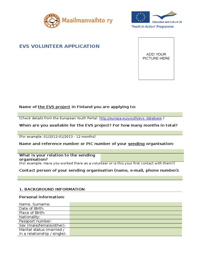 EVS Volunteer Application Form | PDF | Volunteering | Unemployment