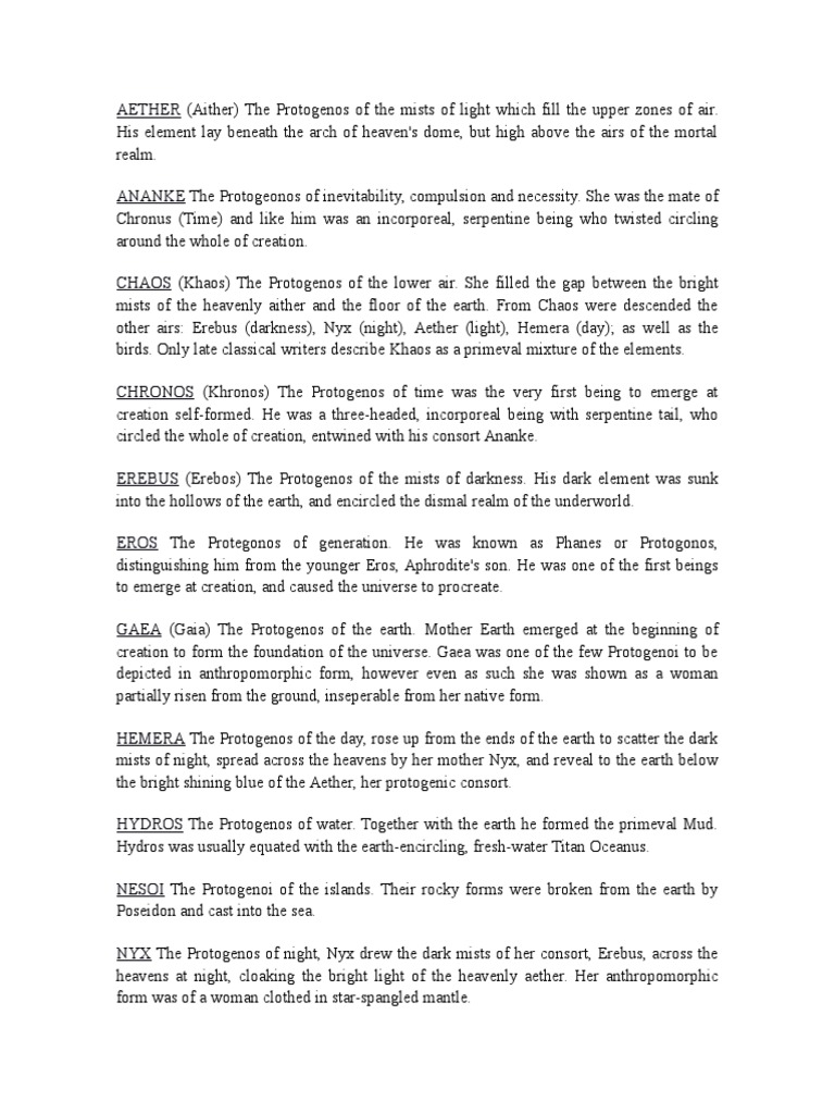 Overview of Greek Protogenoi Gods | PDF | Ancient Greek Literature ...