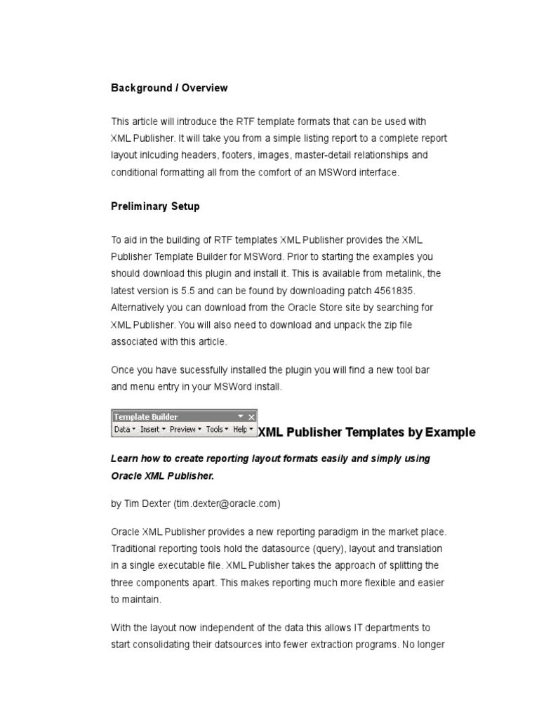 RTF Template Creation for XML Publisher | PDF | Oracle Database | Xml