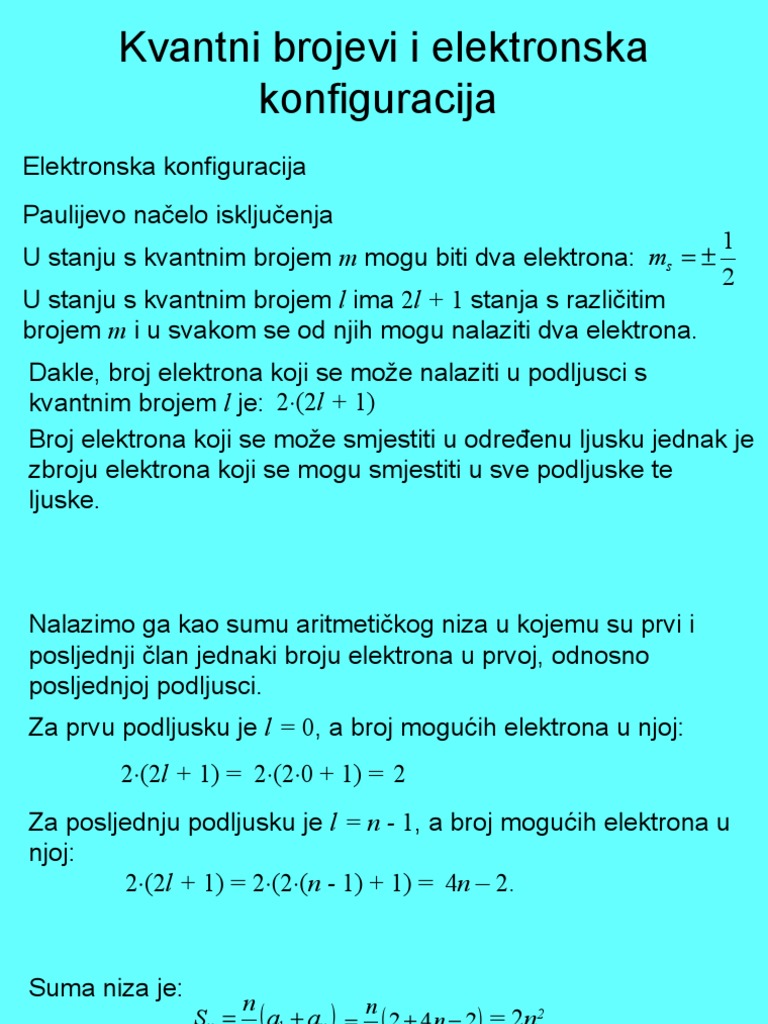 16 Kvantni Brojevi I Elektronska Konfiguracija | PDF