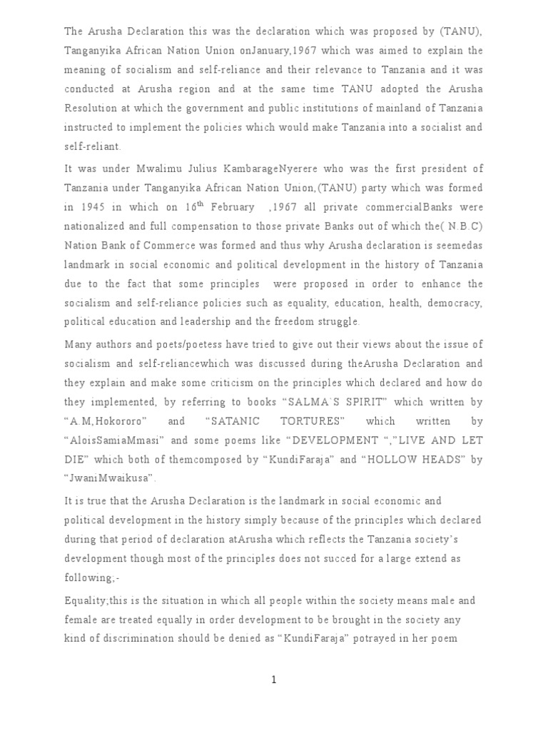 The Arusha Declaration this was the de.docx | Politics | Politics (General)