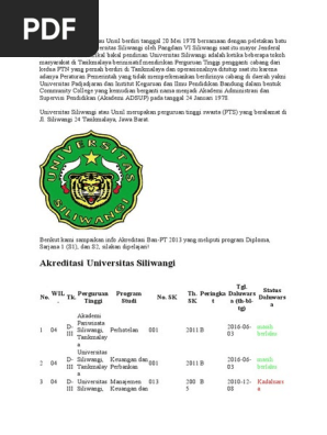 Niversitas Siliwangi Atau Unsil Berdiri Tanggal 20 Mei 1978 Bersamaan Dengan Peletakan Batu Pertama Kampus Universitas Siliwangi Oleh Pangdam Vi Siliwangi Saat Itu Mayor Jenderal Himawan Susanto
