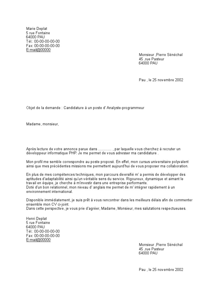 Mdele lettre de motivation et CV  Swap (Finance 