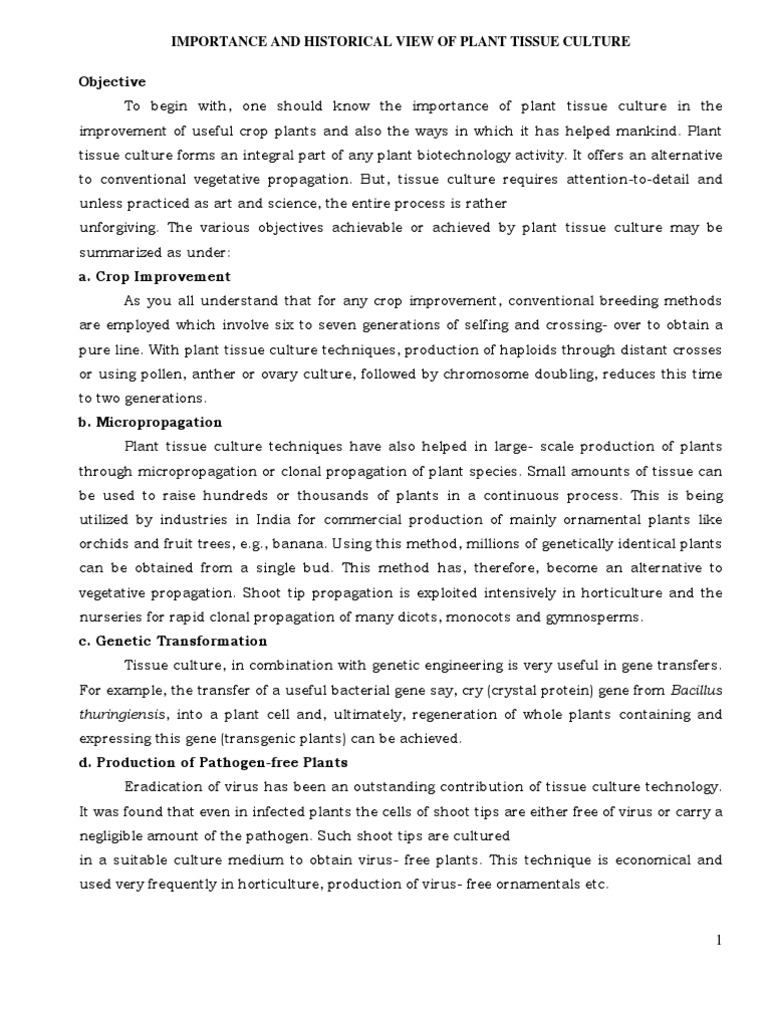 Significance of Plant Tissue Culture | PDF | Cellular Differentiation ...