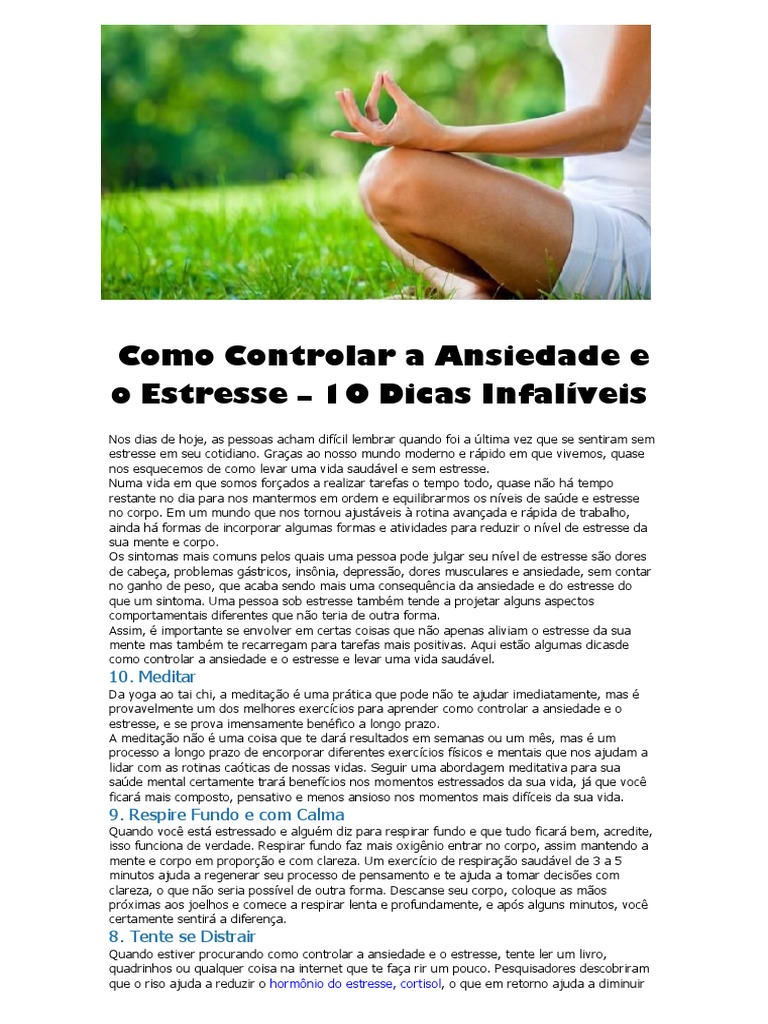 Como Controlar A Ansiedade e o Estresse | PDF | Estresse (Biologia ...