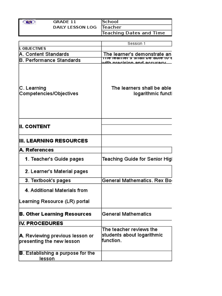 Logarithmic Functions in Grade 11 Math | PDF | Quality Of Life ...