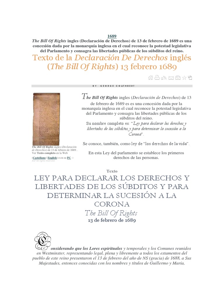 Bill of Rights 1689 | PDF | Parlamento | Casa de señores
