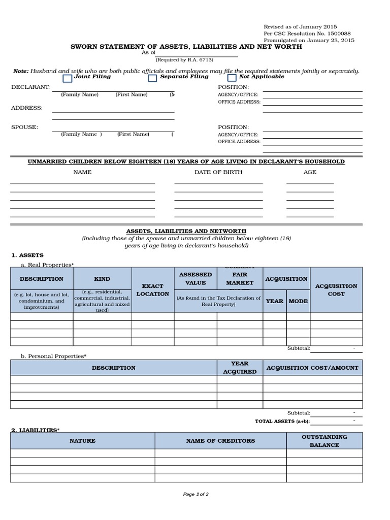 3.Sample SALN Form Revised 2015 | Mergers And Acquisitions | Net Worth