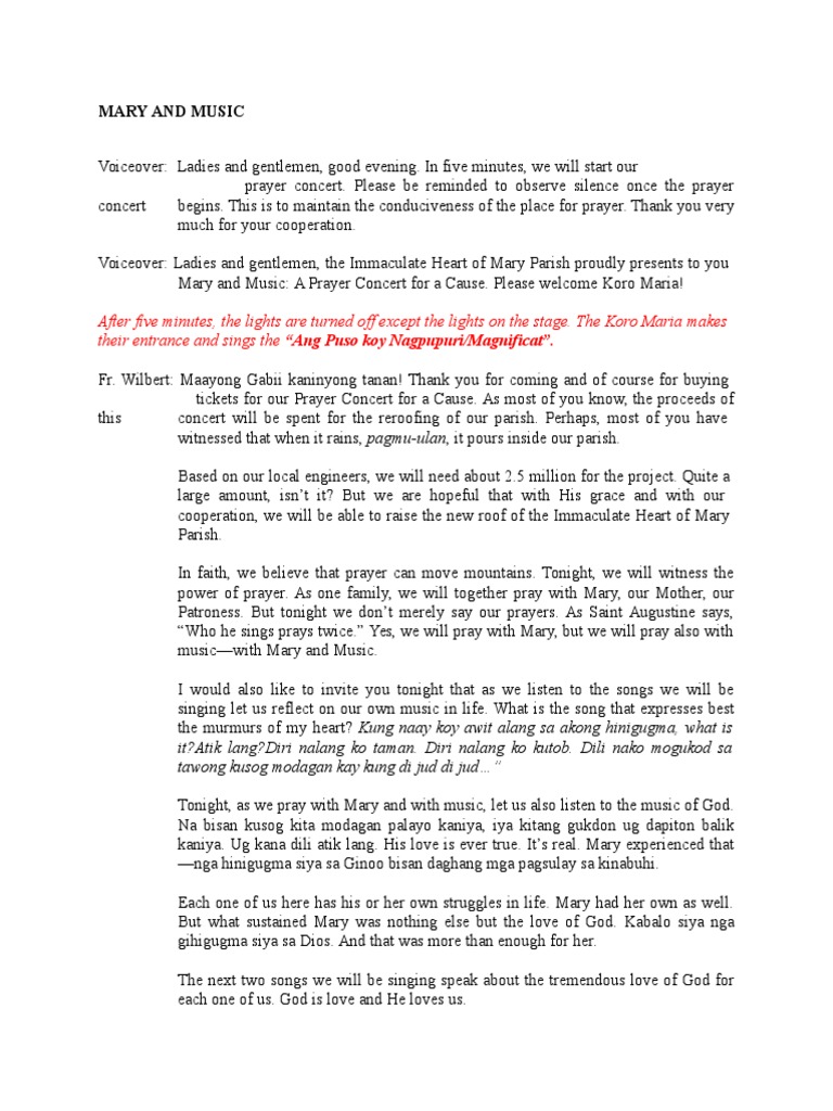 Prayer Concert Script | PDF | Prayer | Mary, Mother Of Jesus