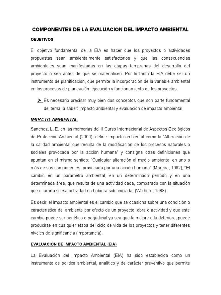 Partes del Estudio de Impacto Ambiental | PDF | Evaluación de impacto ...
