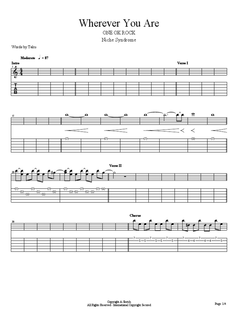 ONE OK ROCK Wherever You Are Lead Guitar Tab Song Structure Musical