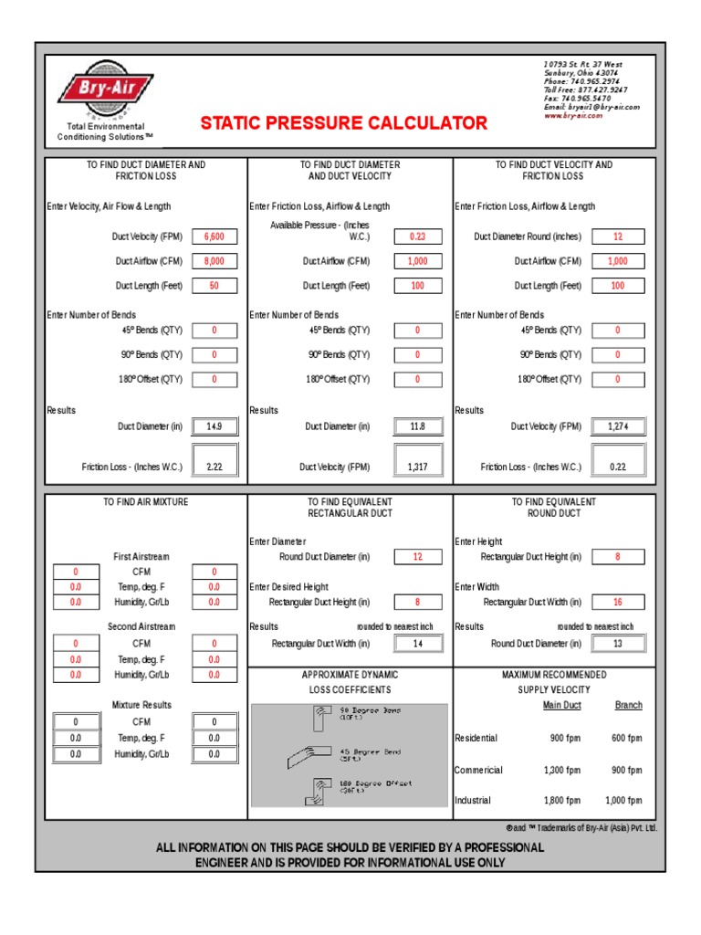 Static Pressure Calculator r3 Rev1610 27 PDF Classical Mechanics