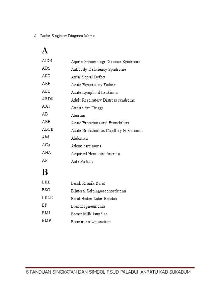 Daftar Singkatan Diagnosa Medik | PDF