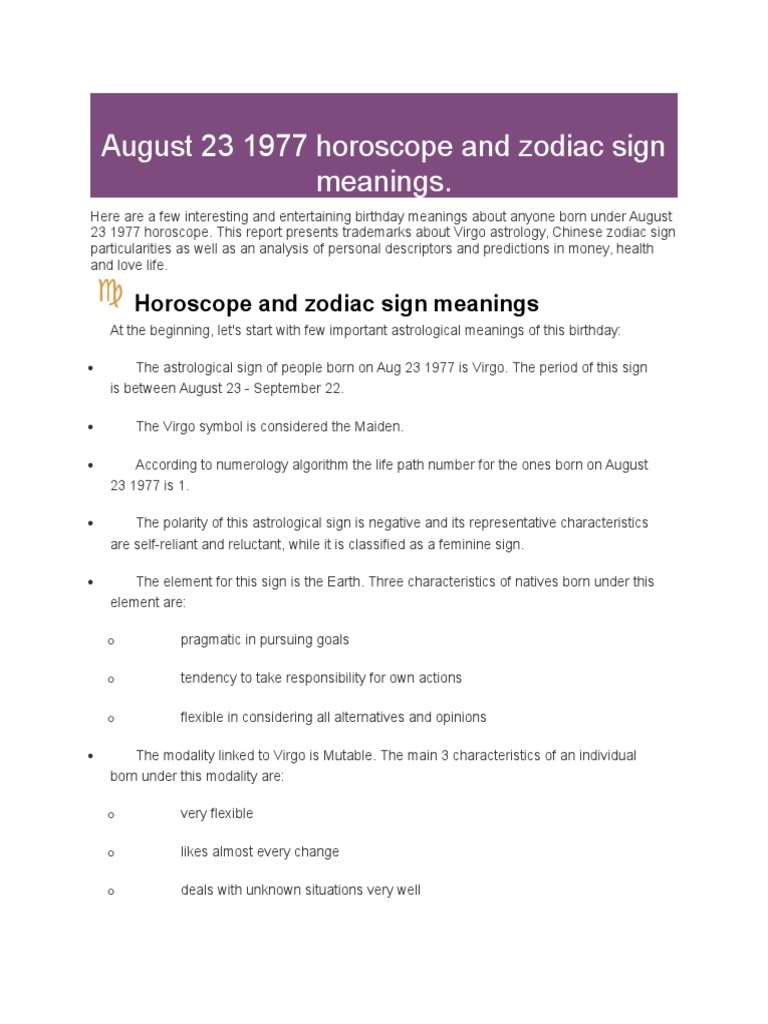 August 23 1977 Horoscope and Zodiac Sign Meanings | PDF | Astrological